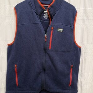 L.L. Bean Sweater Fleece Vest Navy Blue Red Mens XL Slightly Fitted